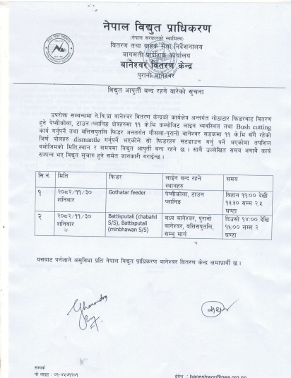 काठमाडौंको विभिन्न स्थानमा आज विद्युत् कटौती हुने